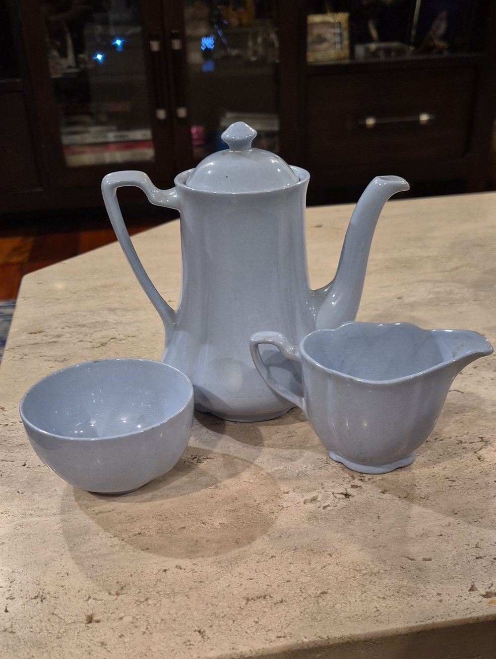 Johnson Brothers Pale Blue Porcelain Coffee Set - Teapot, Creamer & Sugar Bowl